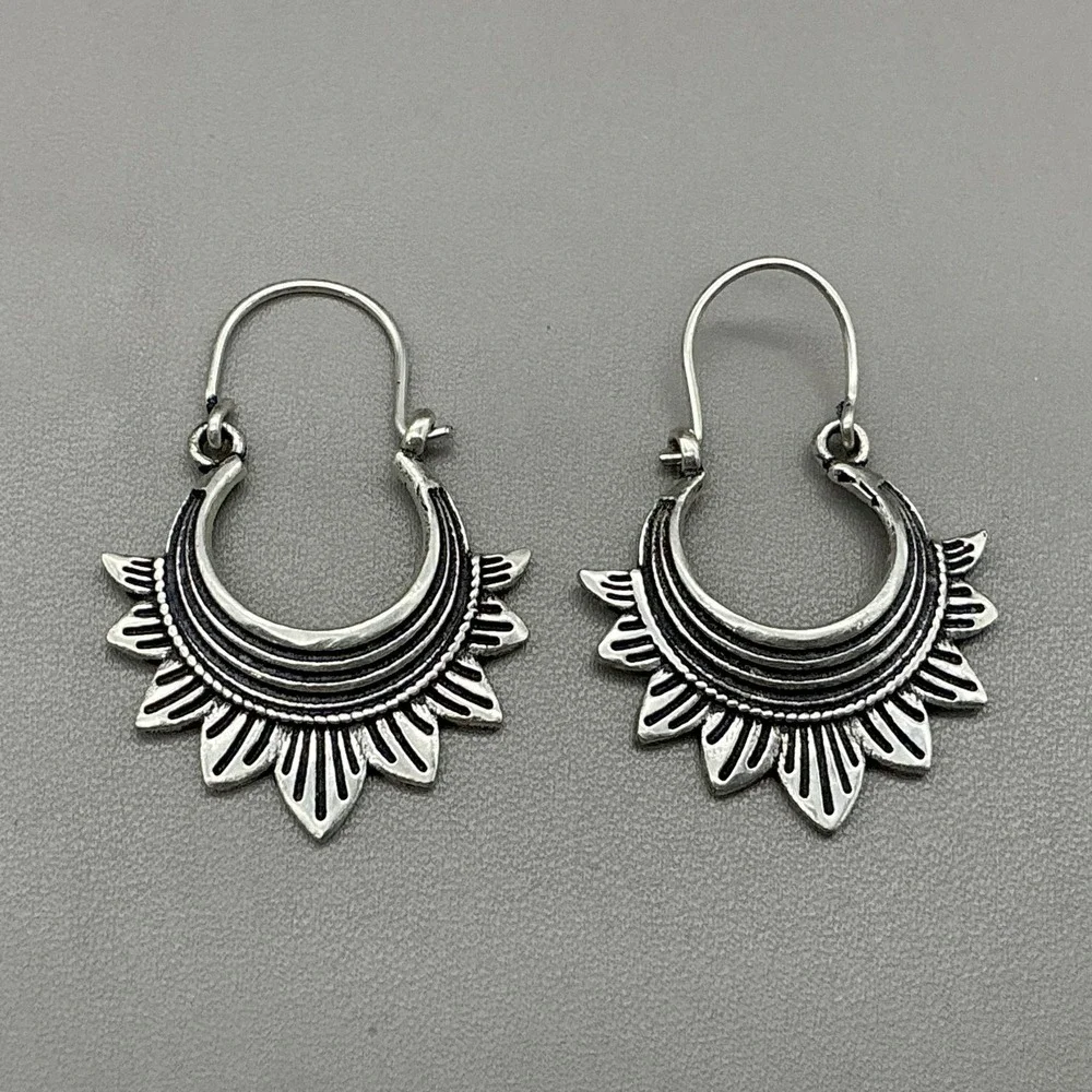 Earrings Silver Tone Moon Sunburst‎ Dangle Drop Womens Boho Statement Jewelry